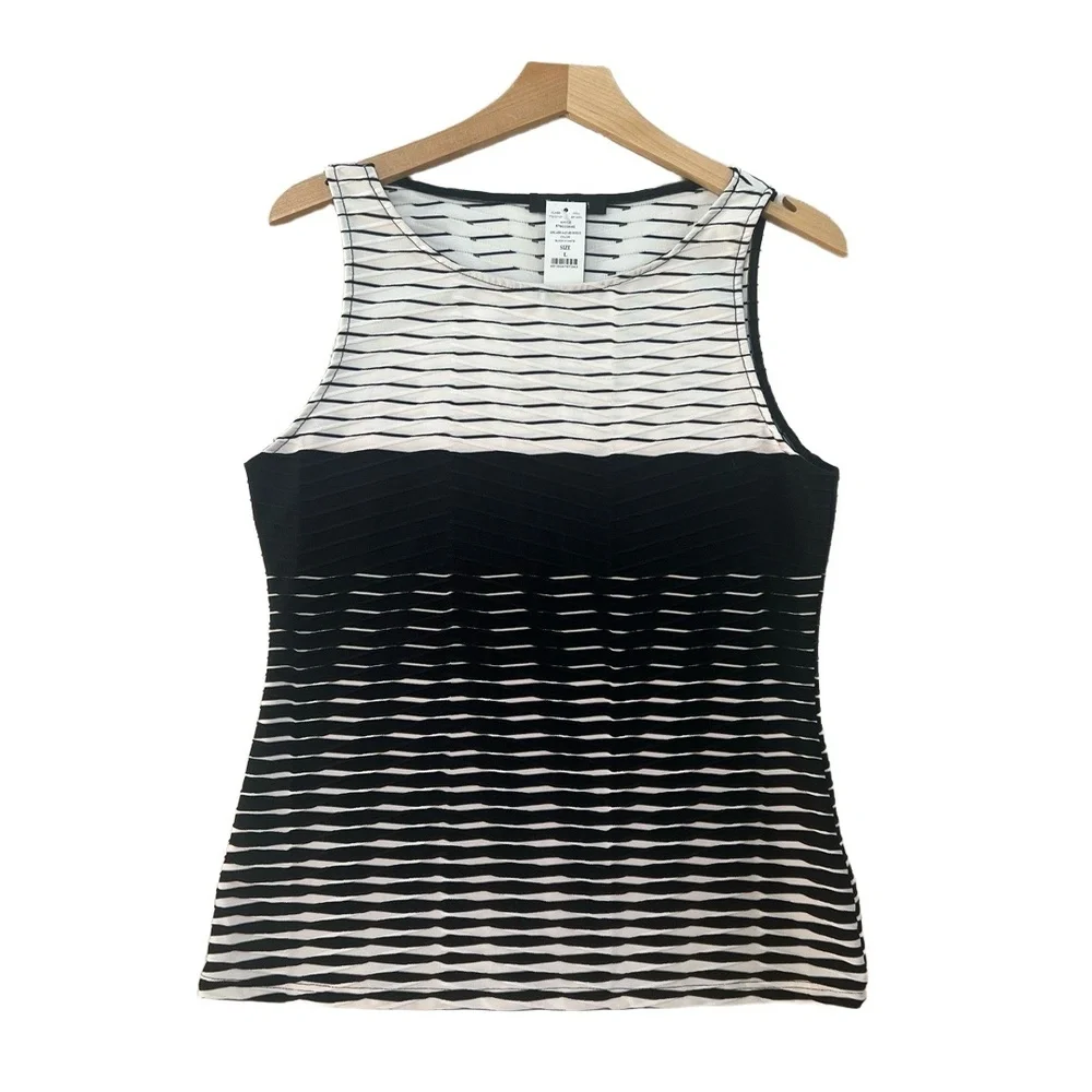 NWT White House Black Market Tank Top Womens Size S Striped Textured Black White - Picture 9 of 9